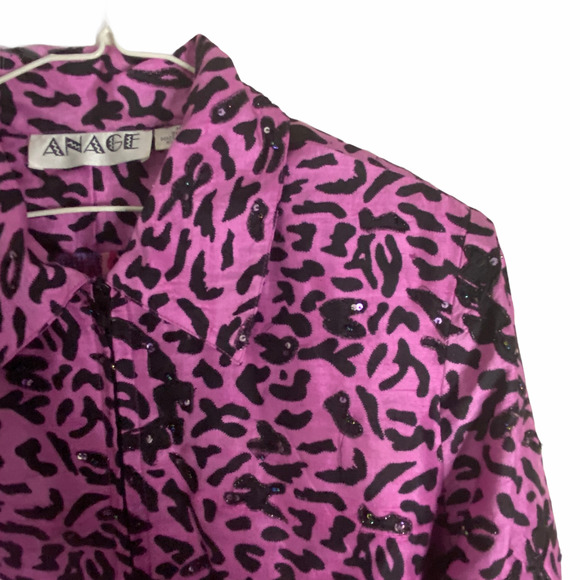 Vintage Anage Purple Leopard Cheetal Print Silk Jacket Top Blazer Size  Zips Up - Picture 4 of 7